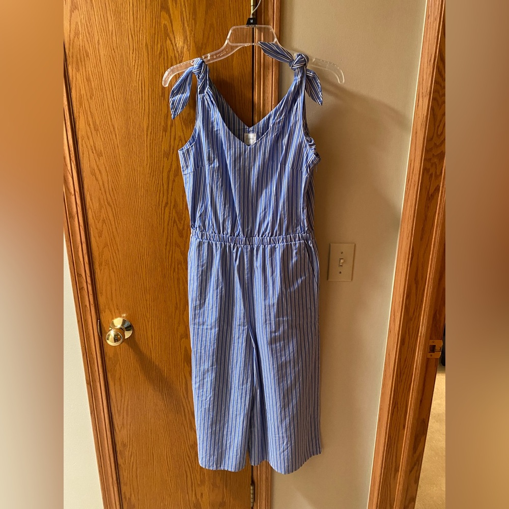Cupio Blue Striped Jumpsuit with Tie Straps